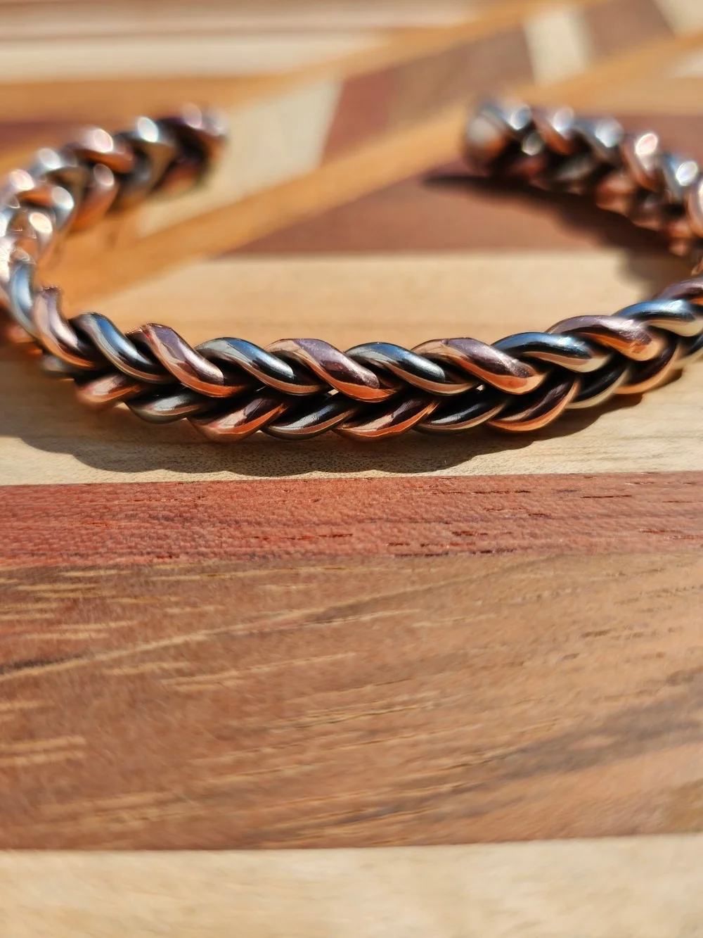 Braided Two-Tone Metal Cuff Bracelet - Copper & Gunmetal